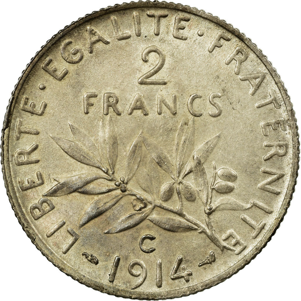 Coin, France, Semeuse, 2 Francs, 1914, Castelsarrasin, MS(60-62), Silver