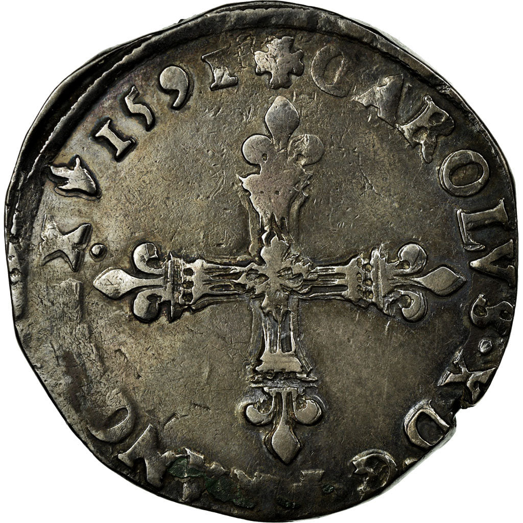 Coin, France, Charles X, 1/4 Ecu, 1591, VF(30-35), Silver, Duplessy:1177
