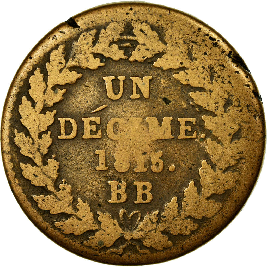 Moeda, França, Louis XVIII, Decime, 1815, Strasbourg, VF(30-35), Bronze