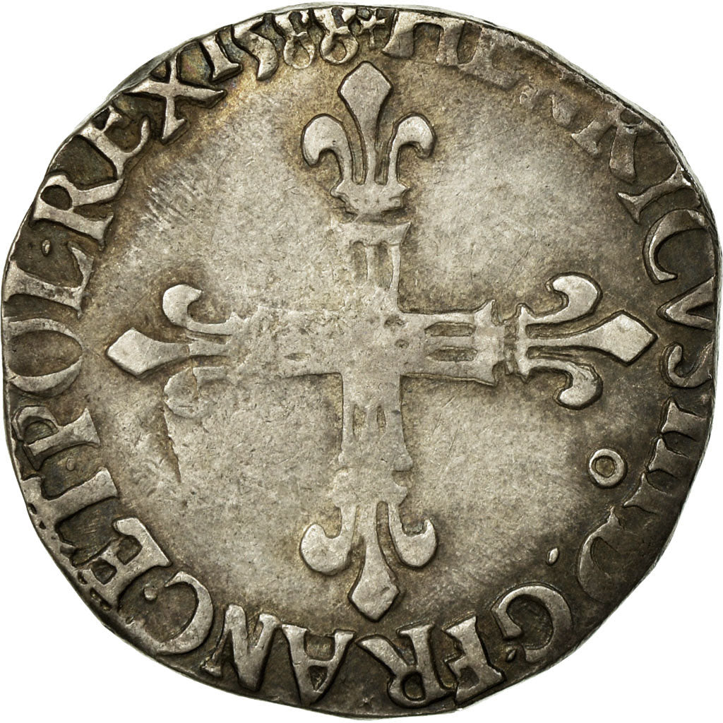 Monnaie, France, Henri III, 1/4 Ecu, 1588, Rennes, TB+, Argent, Sombart:4662