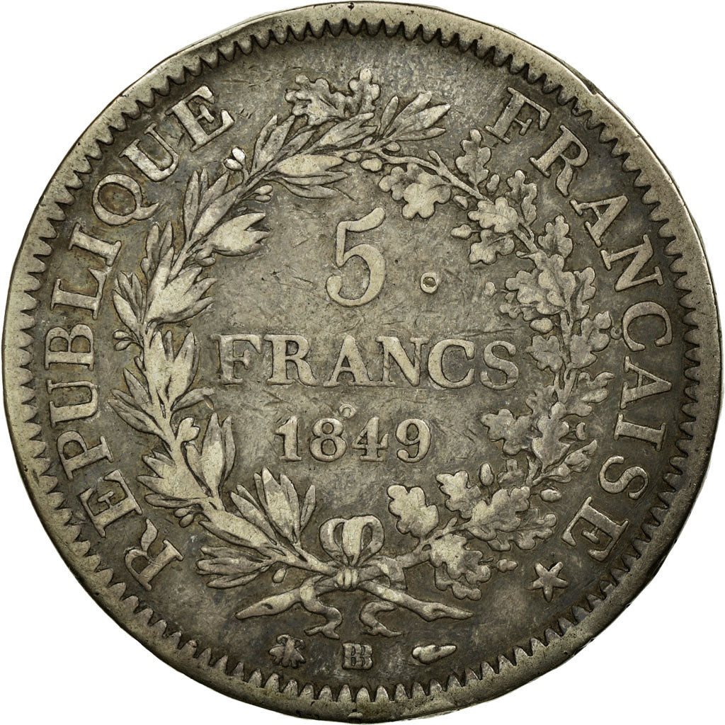 Coin, France, Hercule, 5 Francs, 1849, Strasbourg, VF(20-25), Silver, KM:756.2