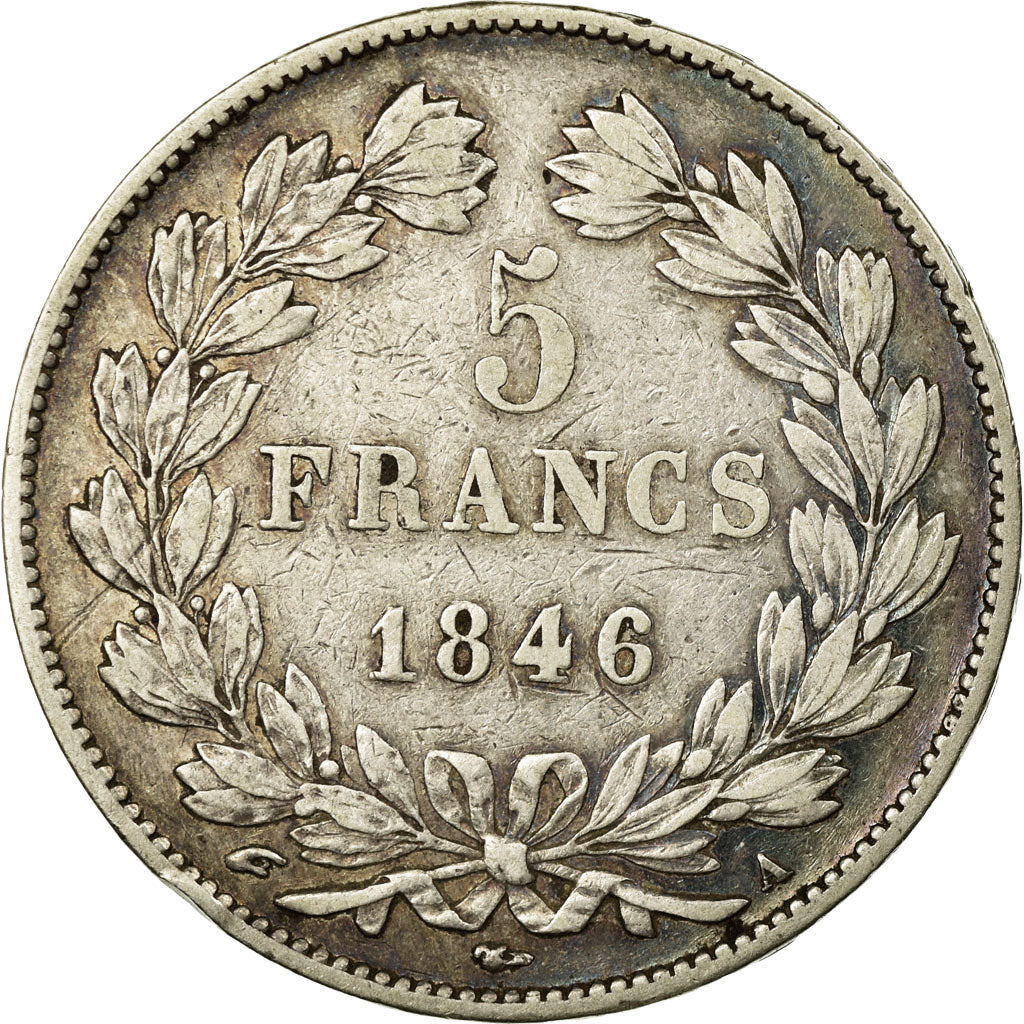 Moeda, França, Louis-Philippe, 5 Francs, 1846, Paris, EF(40-45), Prata
