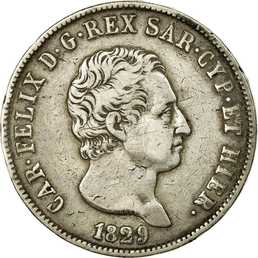 Coin, ITALIAN STATES, SARDINIA, Carlo Felice, 5 Lire, 1829, Torino, EF(40-45)