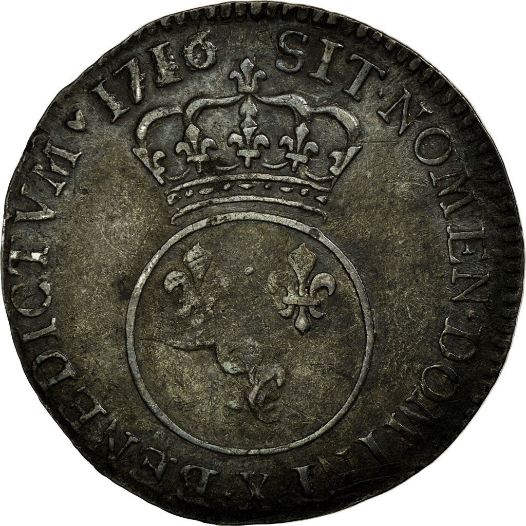 Monnaie, France, Louis XV, 1/10 Écu Vertugadin, 12 Sols, 1/10 ECU, 1716