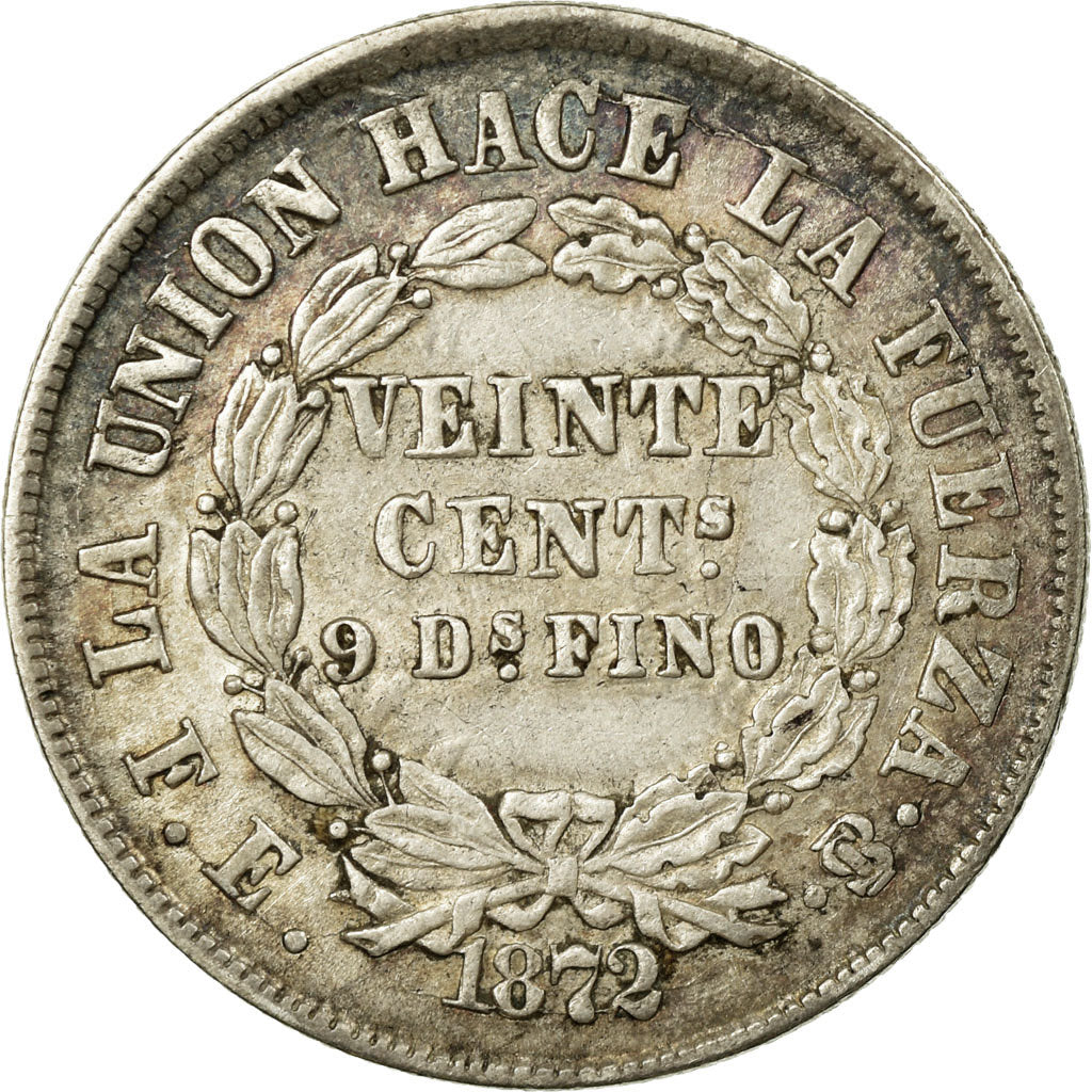 Coin, Bolivia, 20 Centavos, 1872, EF(40-45), Silver, KM:154.3