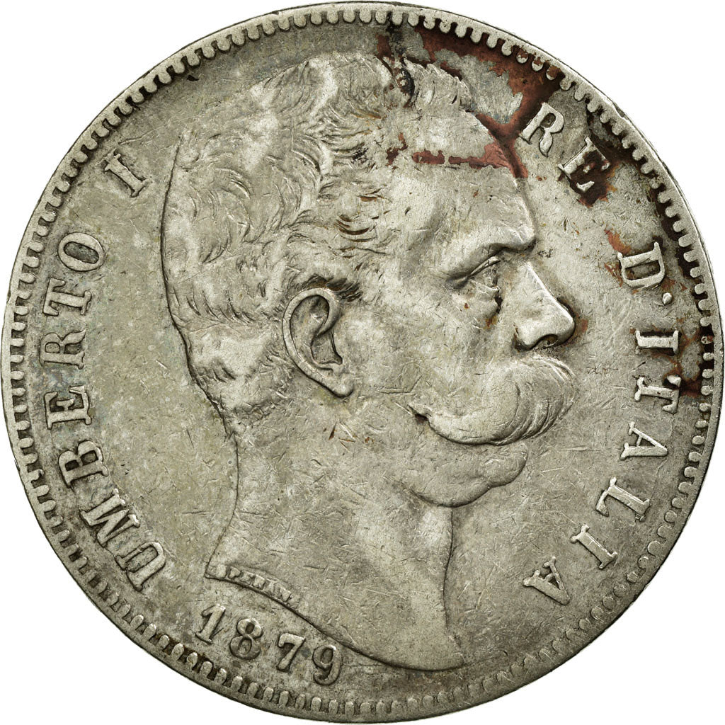 Coin, Italy, Umberto I, 5 Lire, 1879, Rome, VF(30-35), Silver, KM:20