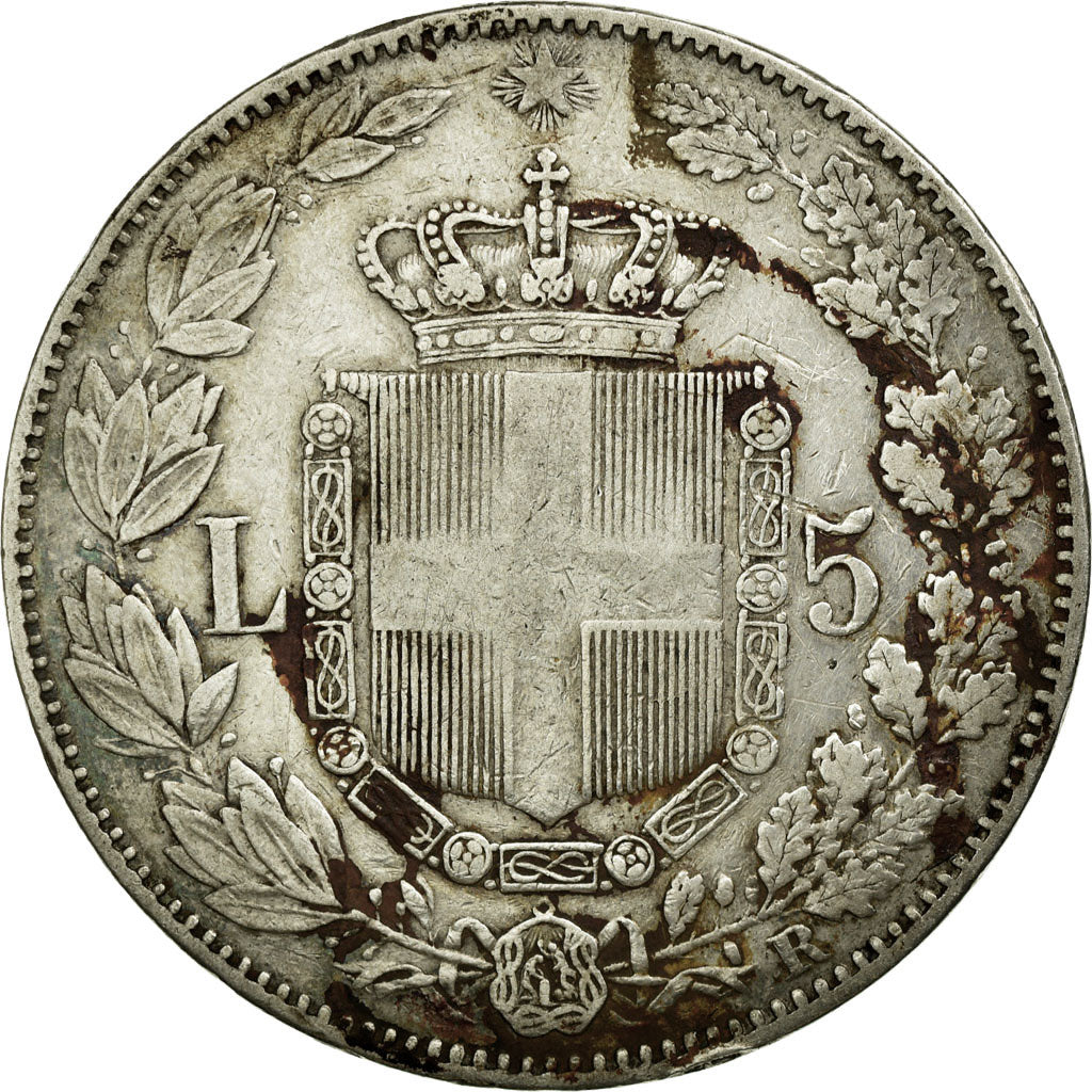 Coin, Italy, Umberto I, 5 Lire, 1879, Rome, VF(30-35), Silver, KM:20