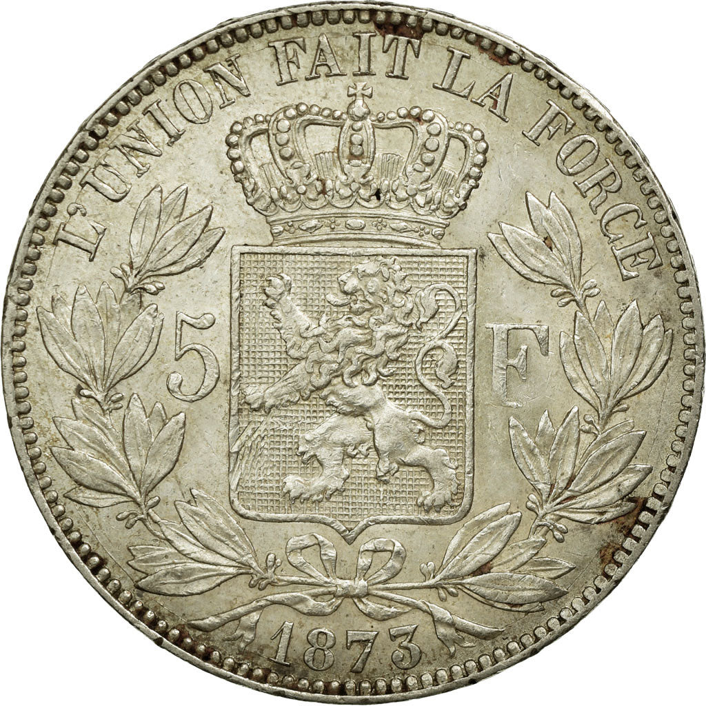 Moneta, Belgio, Leopold II, 5 Francs, 5 Frank, 1873, BB+, Argento, KM:24
