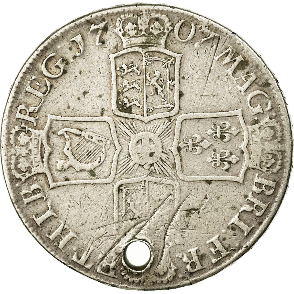 Coin, Great Britain, Anne, Crown, 1707, VF(20-25), Silver, KM:519.3