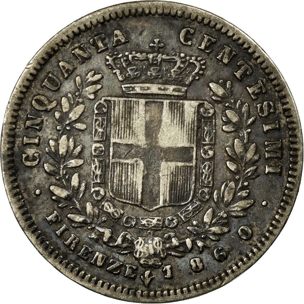 Coin, ITALIAN STATES, EMILIA, Vittorio Emanuele II, 50 Centesimi, 1860