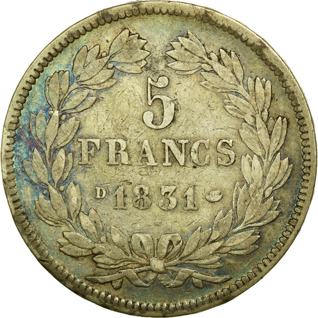 Coin, France, Louis-Philippe, 5 Francs, 1831, Lyon, VF(30-35), Silver, KM:735.4