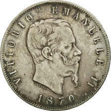 Moeda, Itália, Vittorio Emanuele II, 5 Lire, 1870, Milan, VF(20-25), Prata