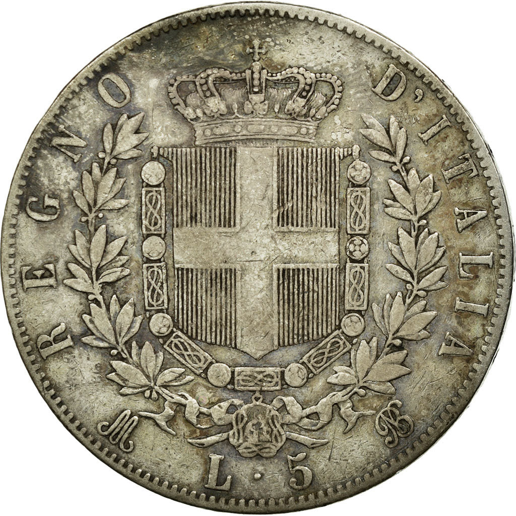 Moeda, Itália, Vittorio Emanuele II, 5 Lire, 1870, Milan, VF(20-25), Prata