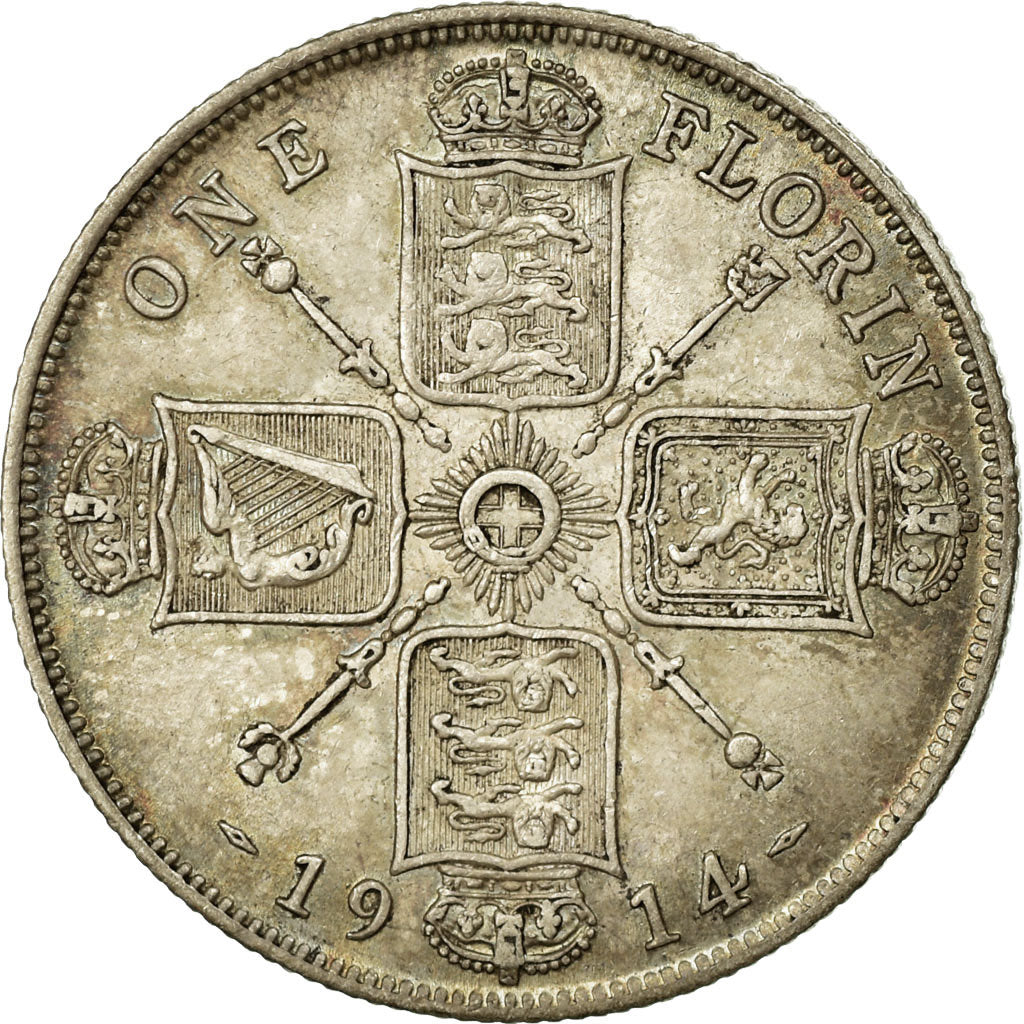 Münze, Großbritannien, George V, Florin, Two Shillings, 1914, SS+, Silber
