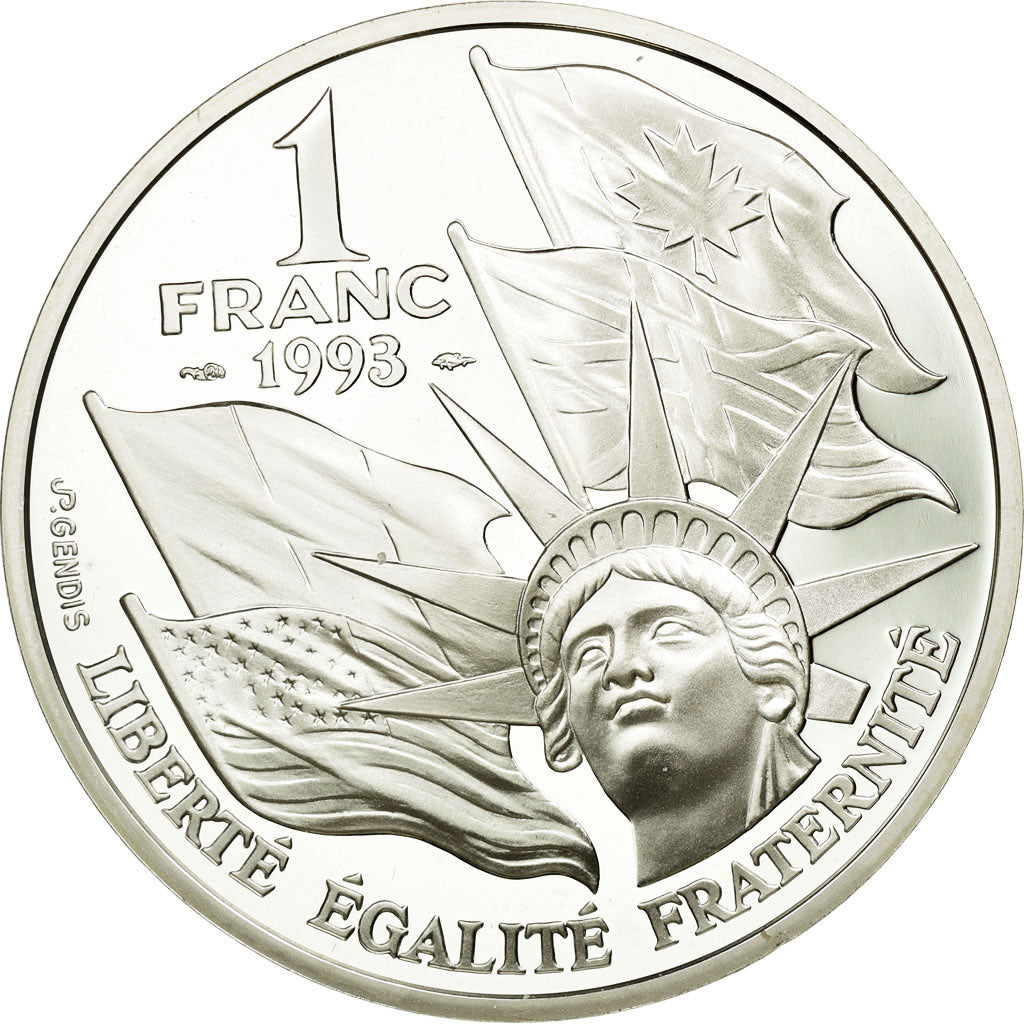Coin, France, Franc, 1993, Paris, MS(65-70), Silver, KM:1014