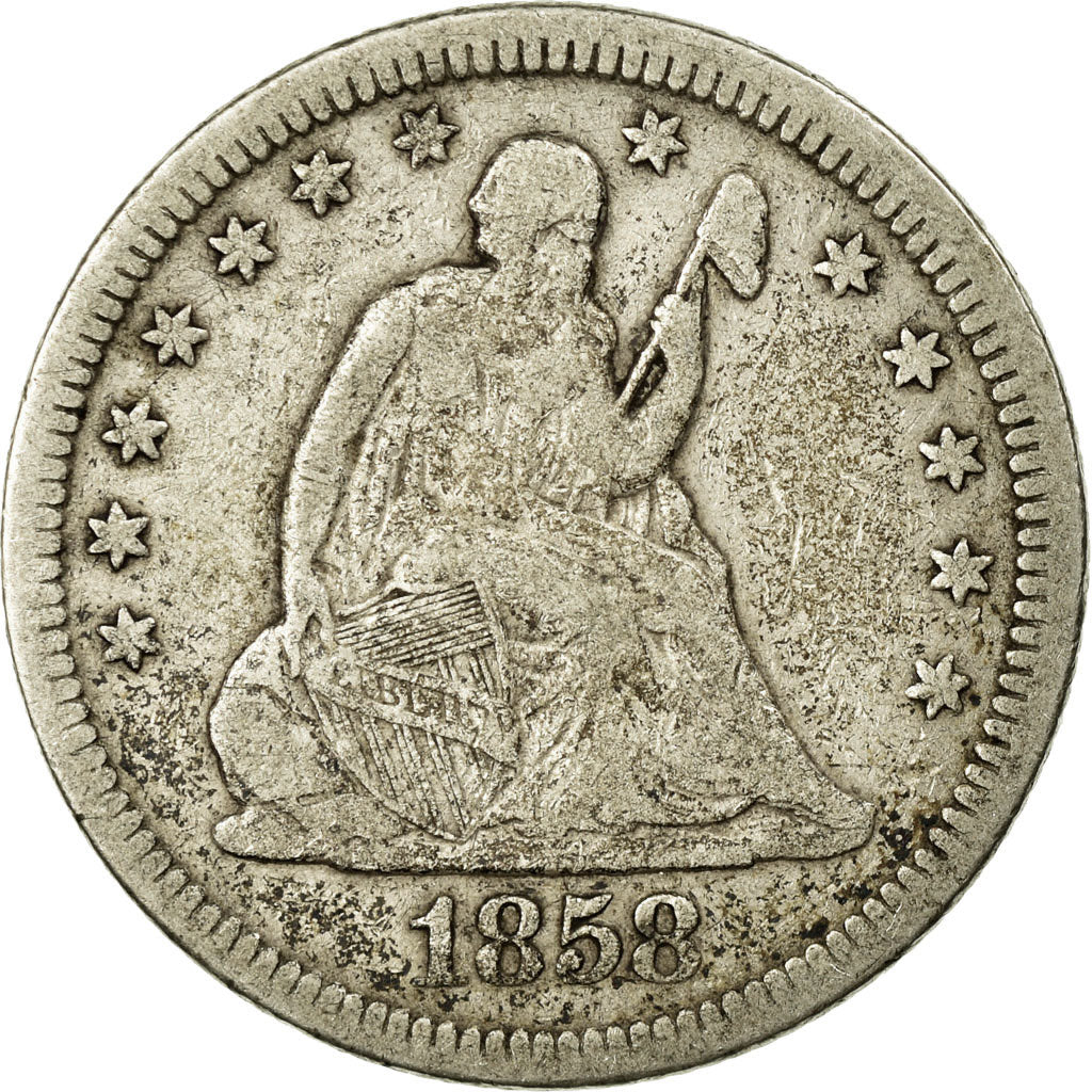 Coin, United States, Seated Liberty Quarter, Quarter, 1858, U.S. Mint