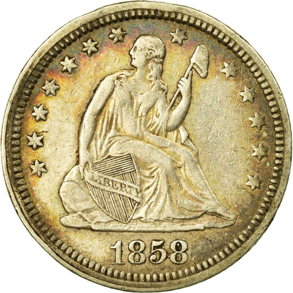 Coin, United States, Seated Liberty Quarter, Quarter, 1858, U.S. Mint