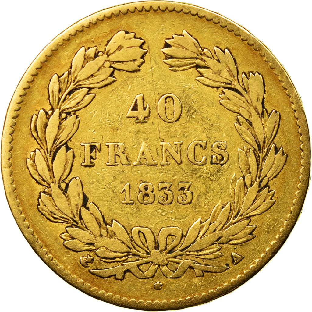 Coin, France, Louis-Philippe, 40 Francs, 1833, Paris, VF(20-25), Gold, KM:747.1