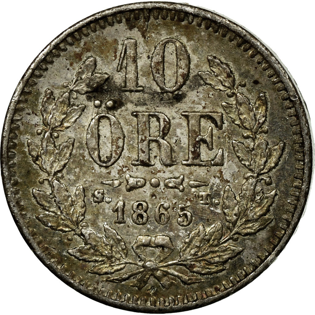 Coin, Sweden, Carl XV Adolf, 10 Öre, 1865, AU(55-58), Silver, KM:710
