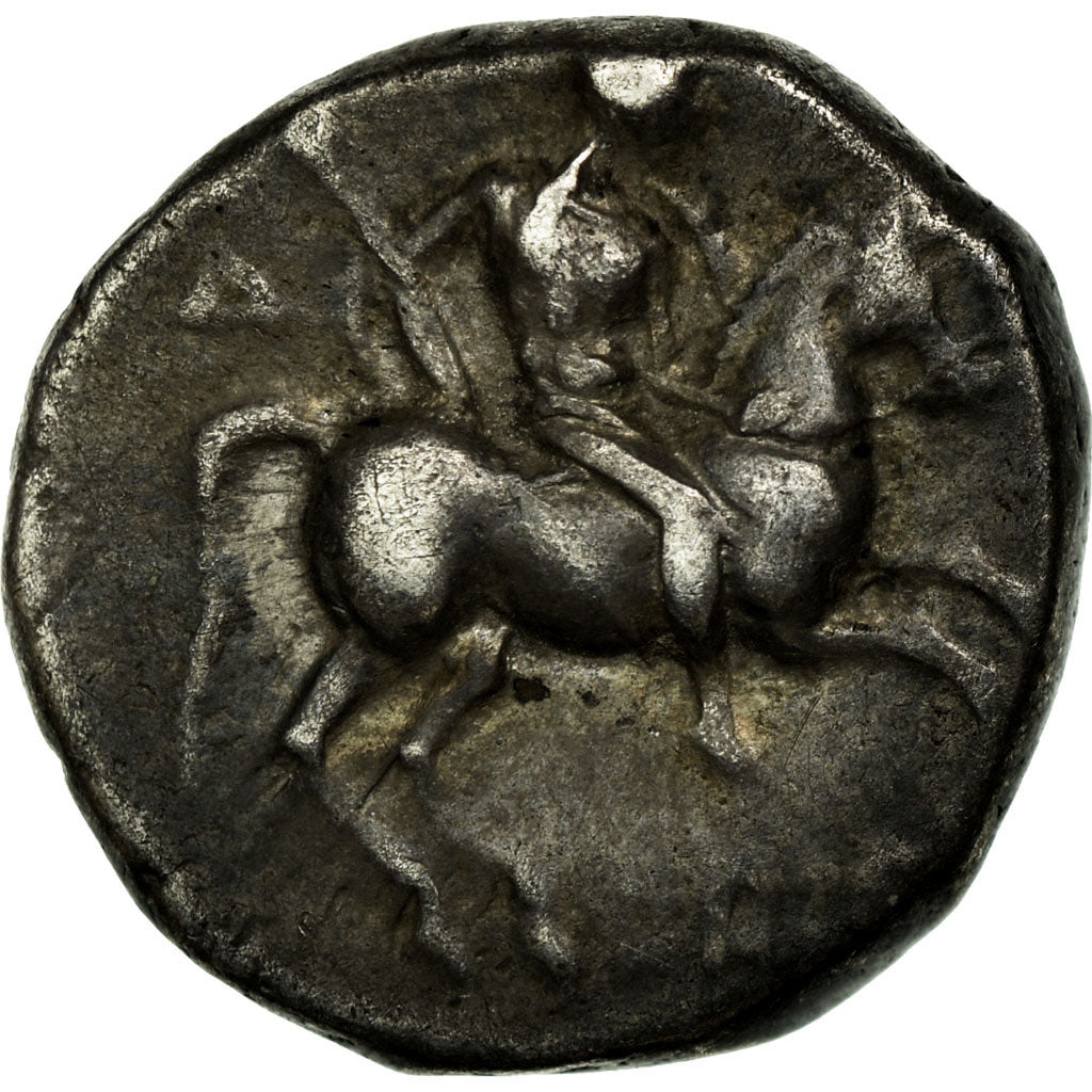Coin, Taras, son of Poseidon, Didrachm, Tarentum, EF(40-45), Silver, SNG