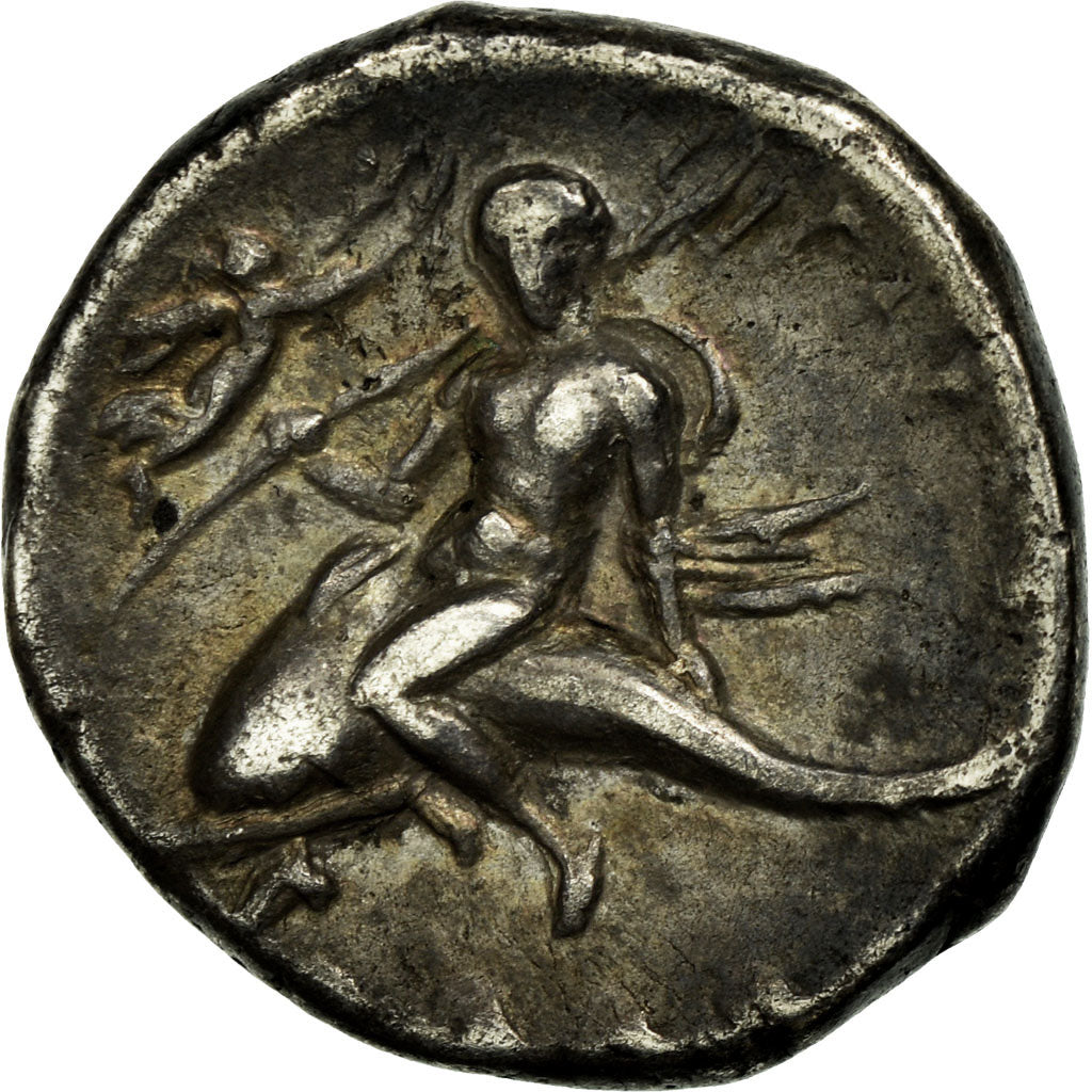 Coin, Taras, son of Poseidon, Didrachm, Tarentum, EF(40-45), Silver, SNG