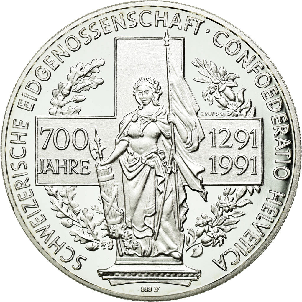 Switzerland, Token, Politics, Society, War, 1991, MS(60-62), Silver