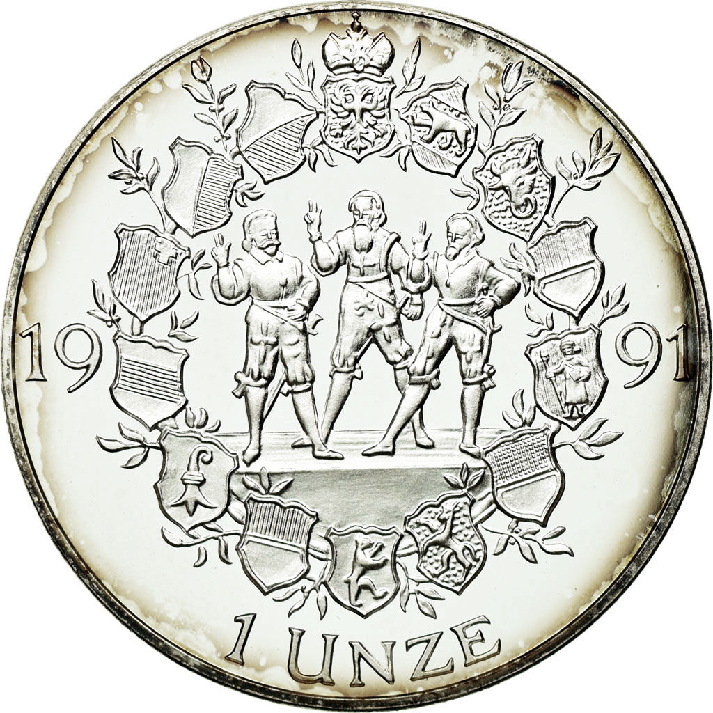 Switzerland, Token, Politics, Society, War, 1991, MS(60-62), Silver