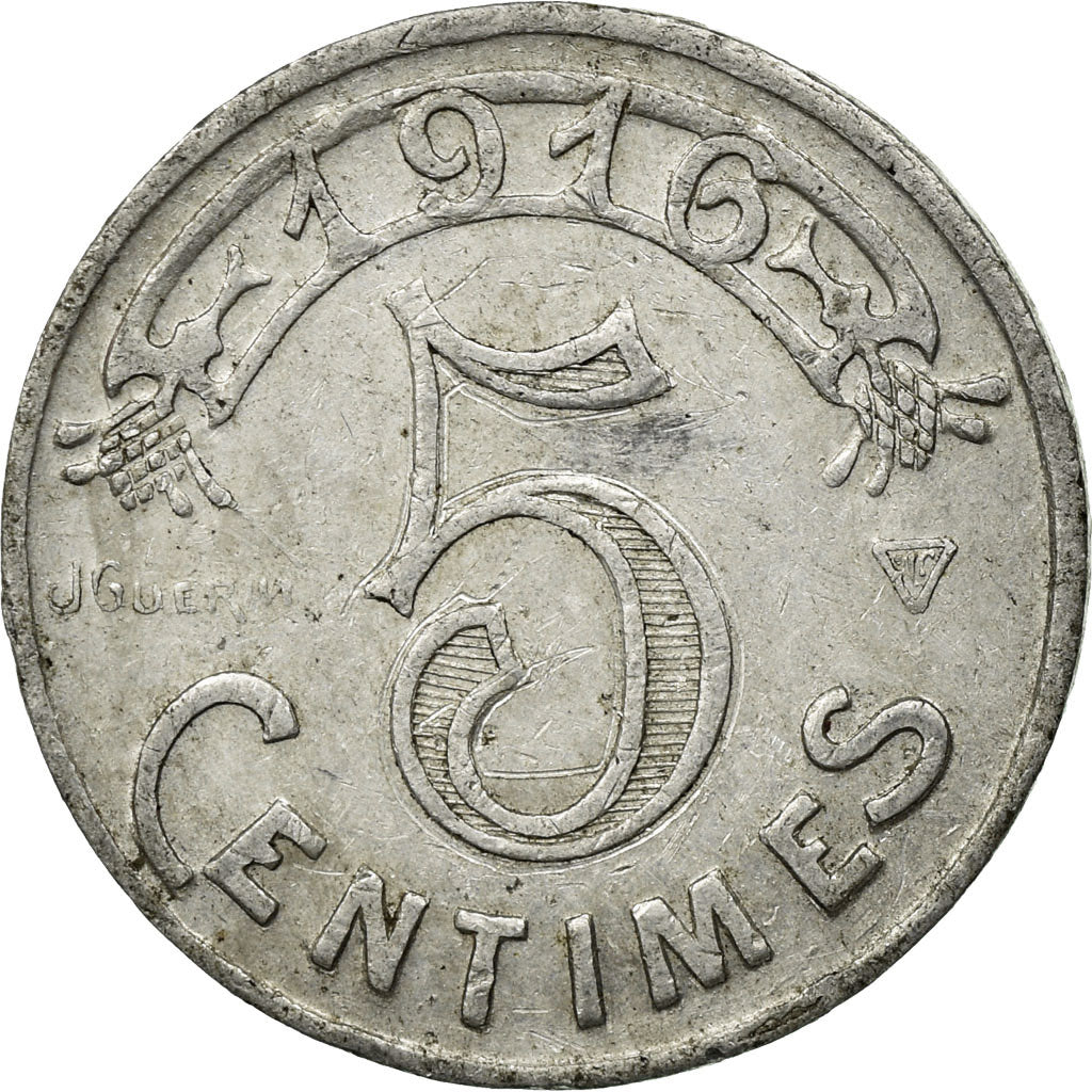 Moneta, Francja, Marseille, 5 Centimes, 1916, AU(50-53), Aluminium, Elie:10.1a