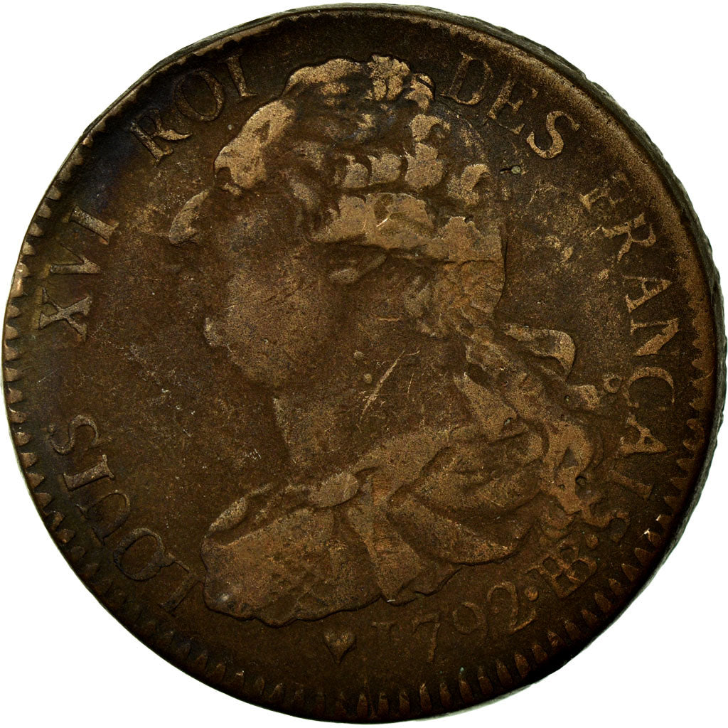 Coin, France, Louis XVI, 2 Sols, 1792, Strasbourg, VF(20-25), Bronze, Gadoury:24