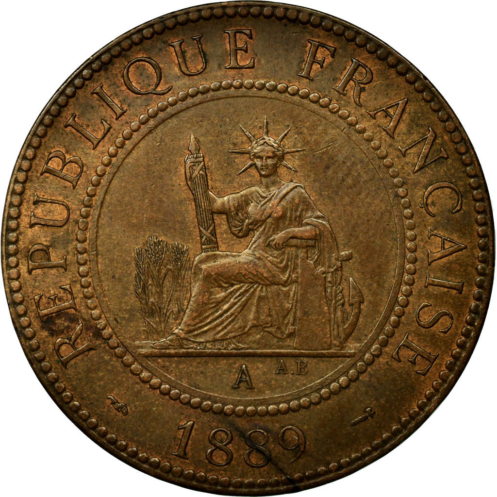 Münze, FRENCH INDO-CHINA, Cent, 1889, Paris, VZ, Bronze, KM:1, Lecompte:41