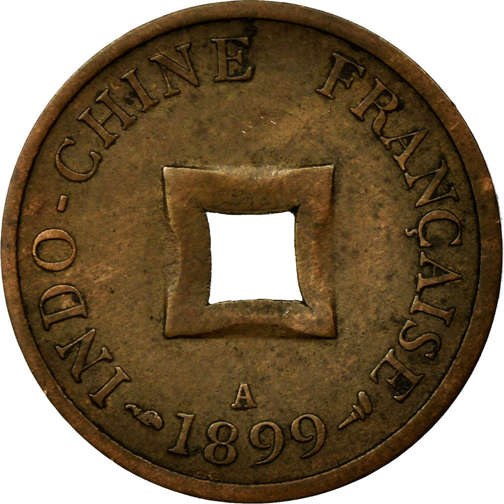 Moneda, INDOCHINA FRANCESA, 2 Sapeque, 1899, Paris, MBC+, Bronce, KM:6