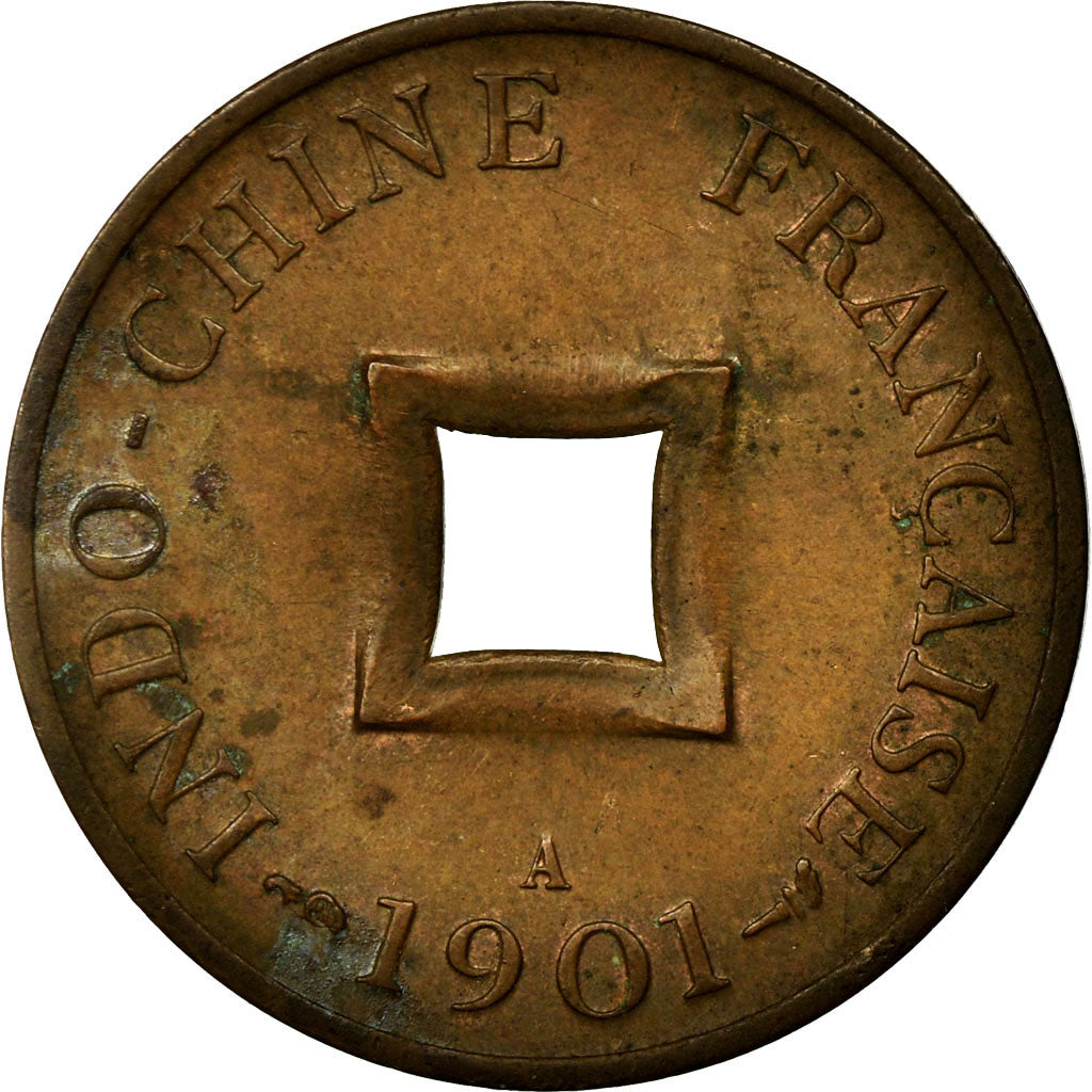 Coin, FRENCH INDO-CHINA, 2 Sapeque, 1901, Paris, AU(50-53), Bronze, KM:6