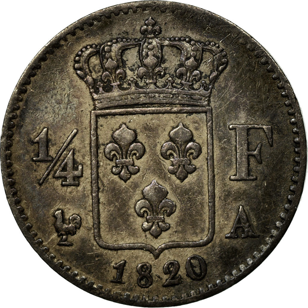 Monnaie, France, Louis XVIII, Louis XVIII, 1/4 Franc, 1820, Paris, TTB, Argent
