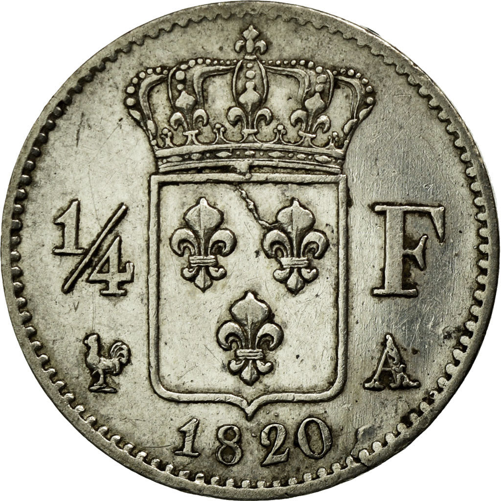 Moneda, Francia, Louis XVIII, Louis XVIII, 1/4 Franc, 1820, Paris, MBC+, Plata