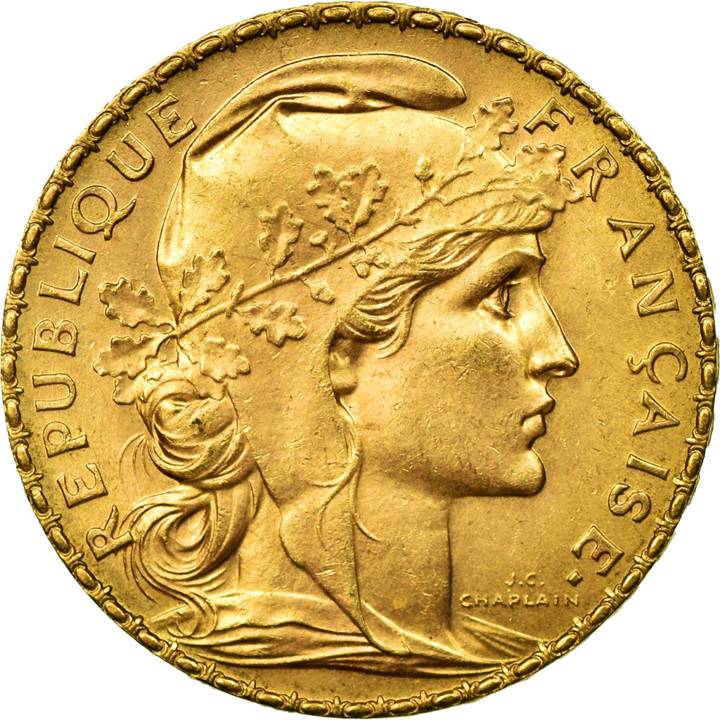 Moeda, França, Marianne, 20 Francs, 1914, AU(55-58), Dourado, KM:857