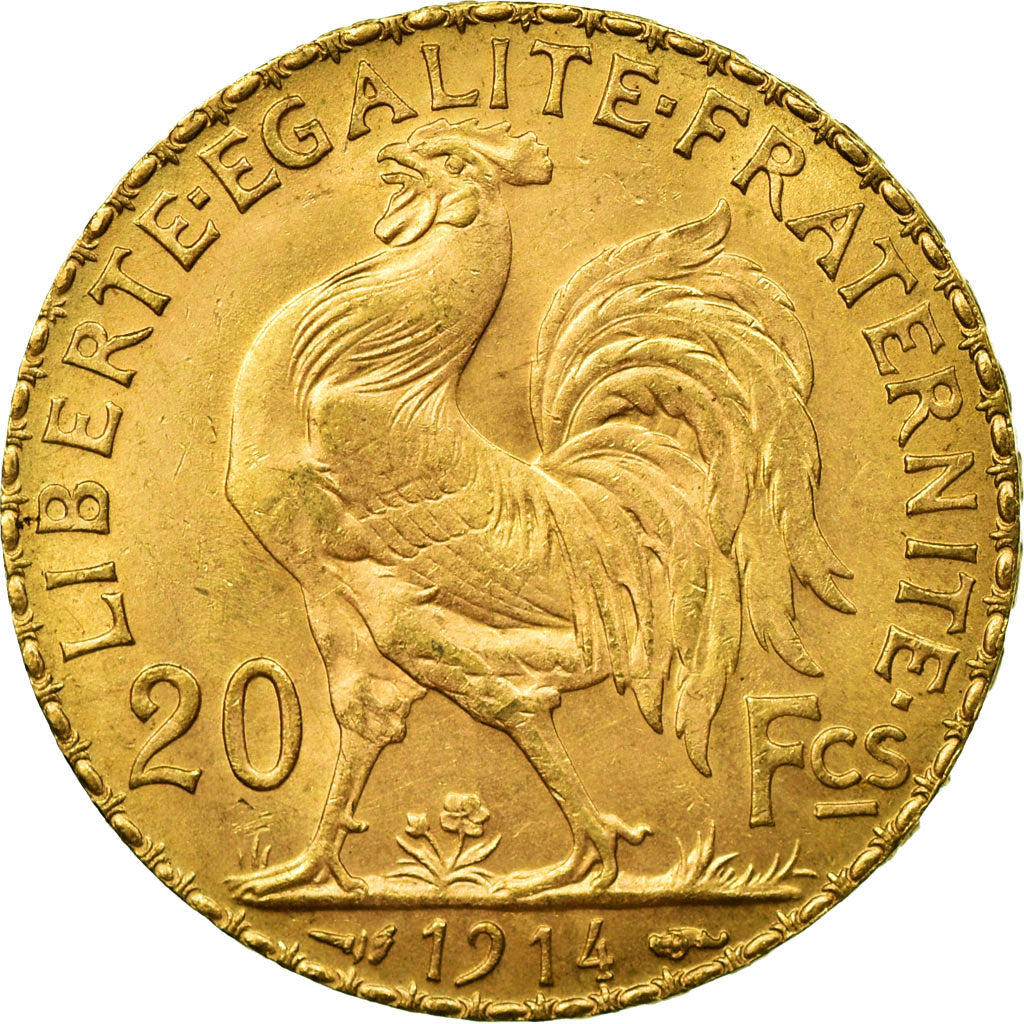 Moeda, França, Marianne, 20 Francs, 1914, AU(55-58), Dourado, KM:857