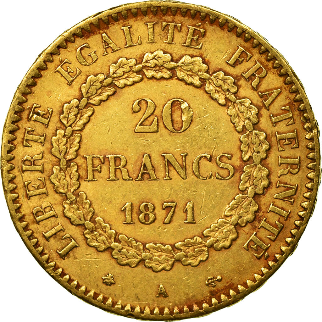 Moeda, França, Génie, 20 Francs, 1871, Paris, AU(50-53), Dourado, KM:825