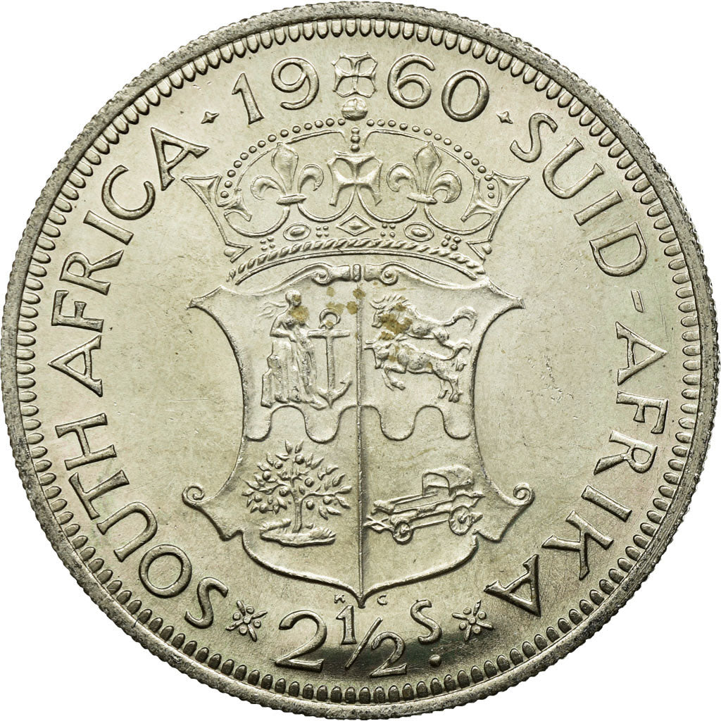 Coin, South Africa, Elizabeth II, 2-1/2 Shillings, 1960, MS(60-62), Silver