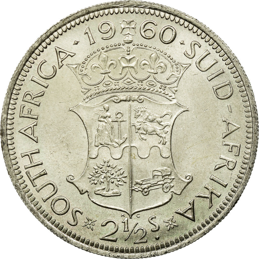 Moneda, Sudáfrica, Elizabeth II, 2-1/2 Shillings, 1960, EBC+, Plata, KM:51