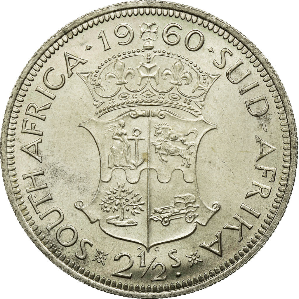Coin, South Africa, Elizabeth II, 2-1/2 Shillings, 1960, MS(60-62), Silver