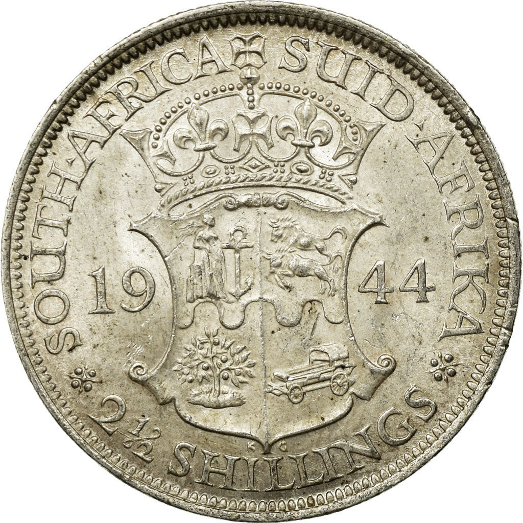 Moneda, Sudáfrica, George VI, 2-1/2 Shillings, 1944, EBC, Plata, KM:30