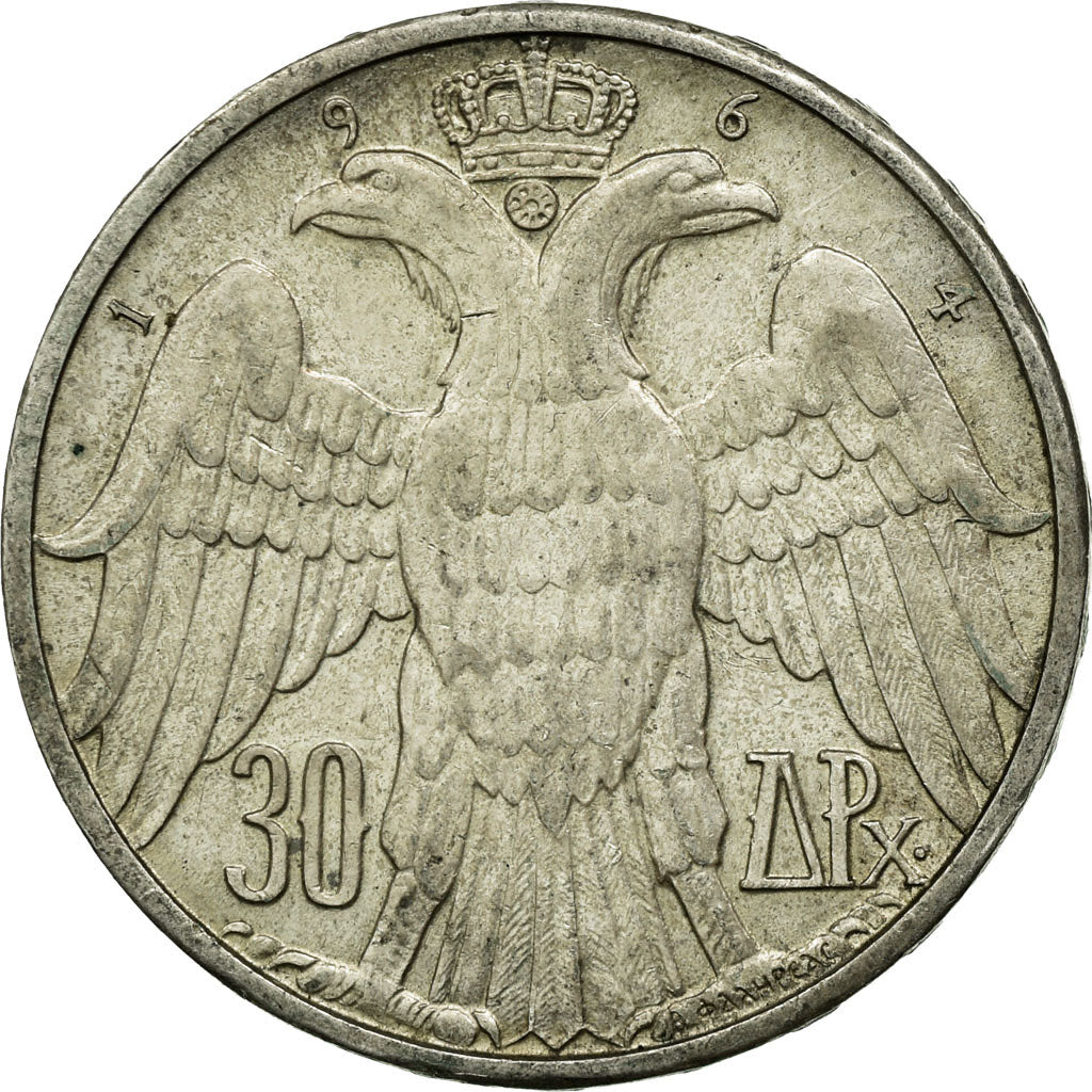 Coin, Greece, Constantine II, 30 Drachmai, 1964, AU(50-53), Silver, KM:87