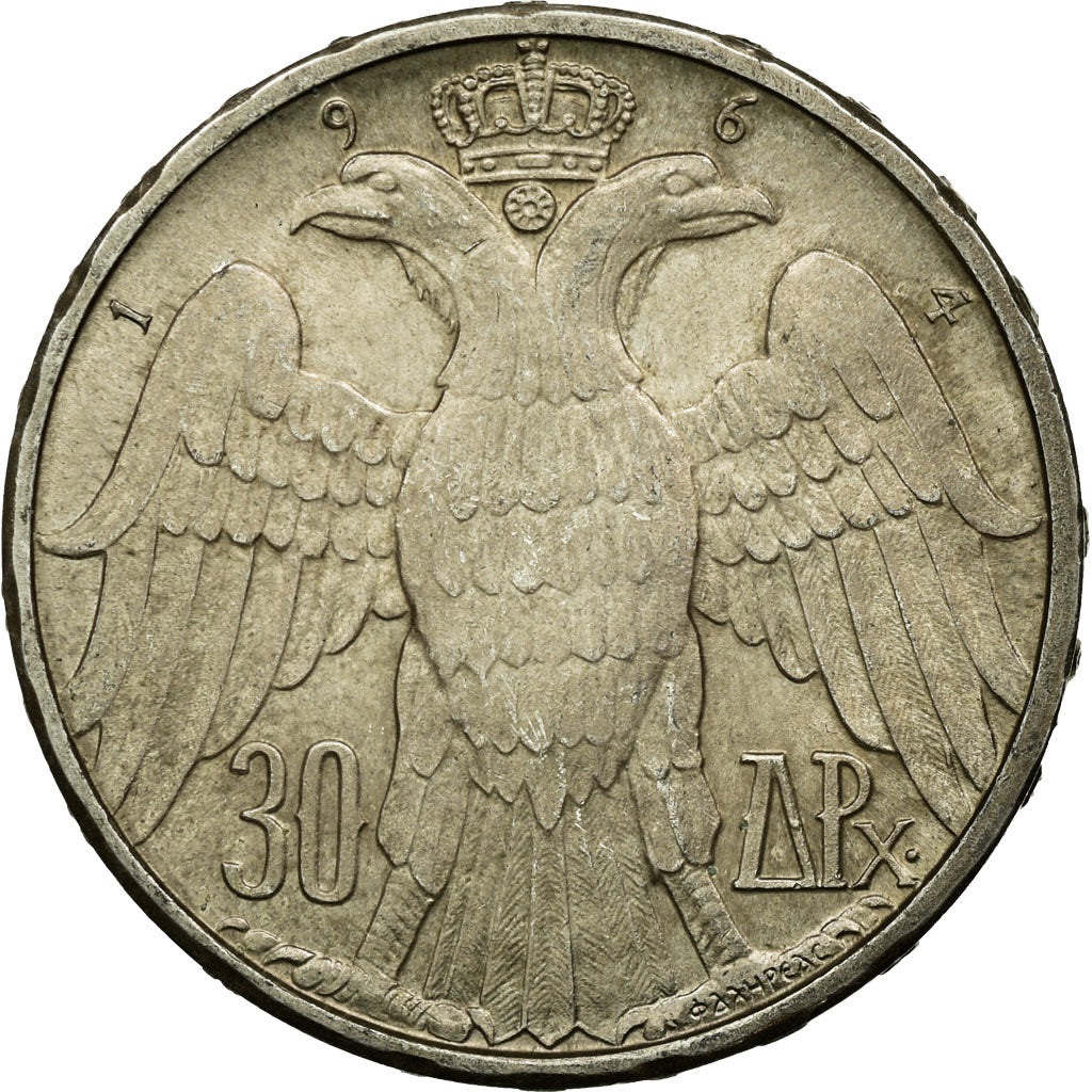 Coin, Greece, Constantine II, 30 Drachmai, 1964, AU(55-58), Silver, KM:87