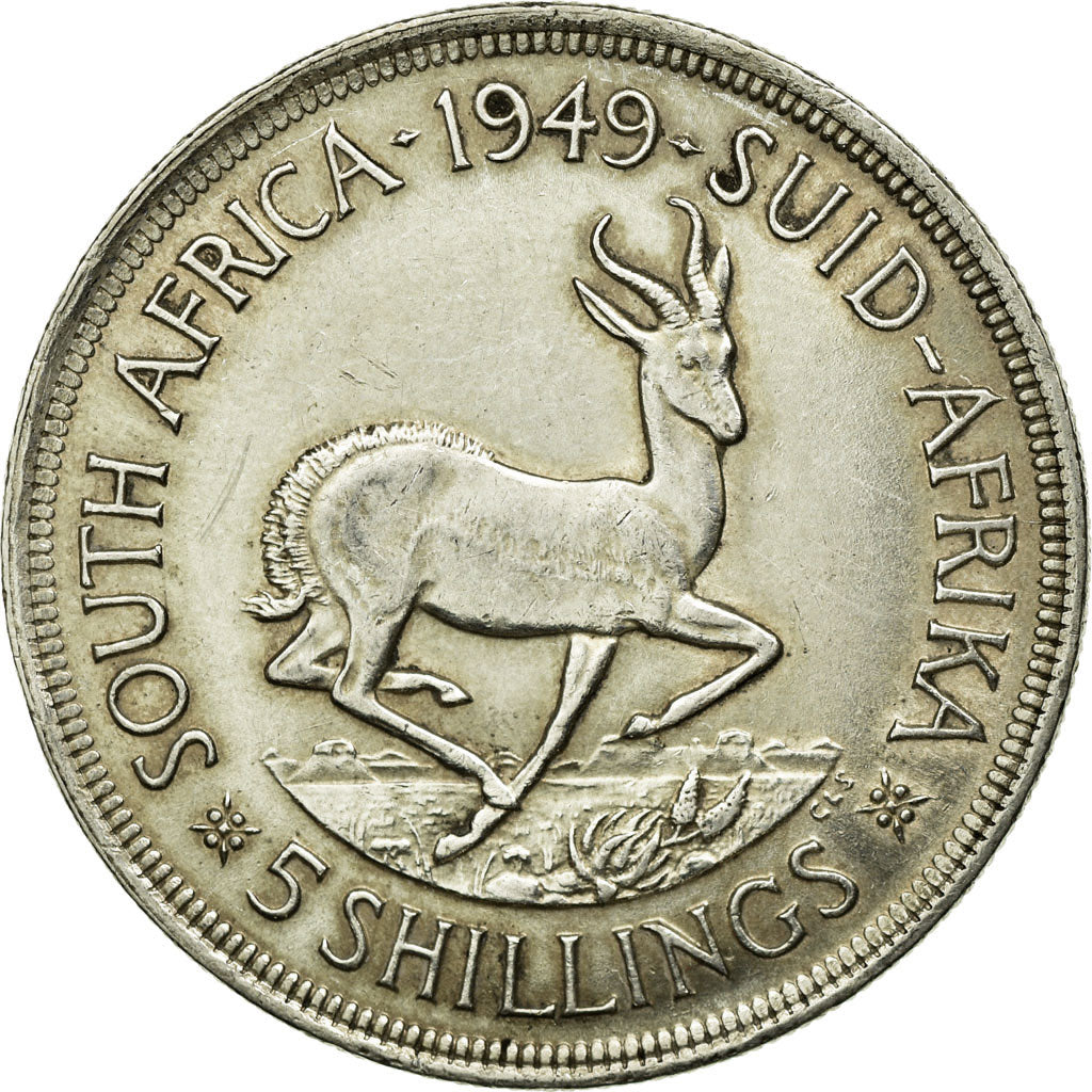 Moneta, Sudafrica, George VI, 5 Shillings, 1949, BB+, Argento, KM:40.1