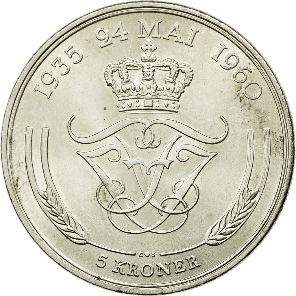Moneta, Dania, Frederik IX, 5 Kroner, 1960, Copenhagen, MS(60-62), Srebro
