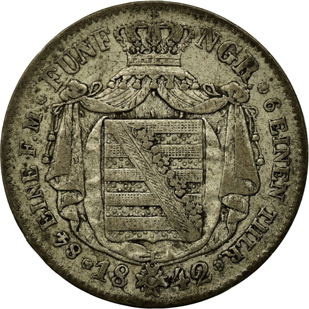 Moneda, Estados alemanes, SAXONY-ALBERTINE, Friedrich August II, 1/6 Thaler, 1/4