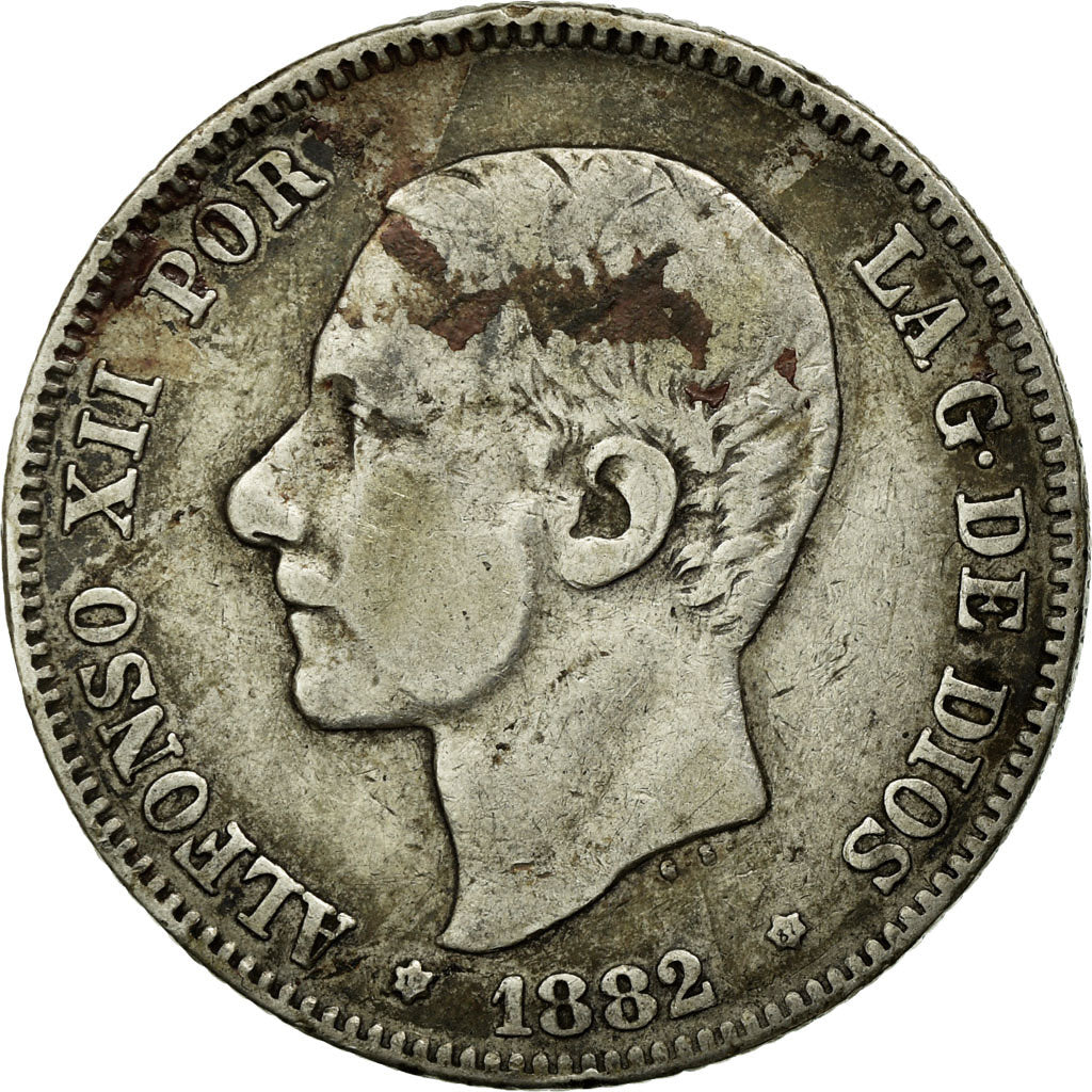 Coin, Spain, Alfonso XII, 2 Pesetas, 1882, VF(30-35), Silver, KM:678.2