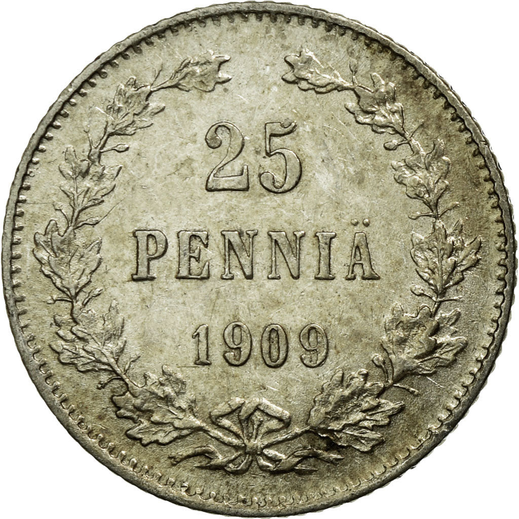 Coin, Finland, Nicholas II, 25 Penniä, 1909, AU(55-58), Silver, KM:6.2