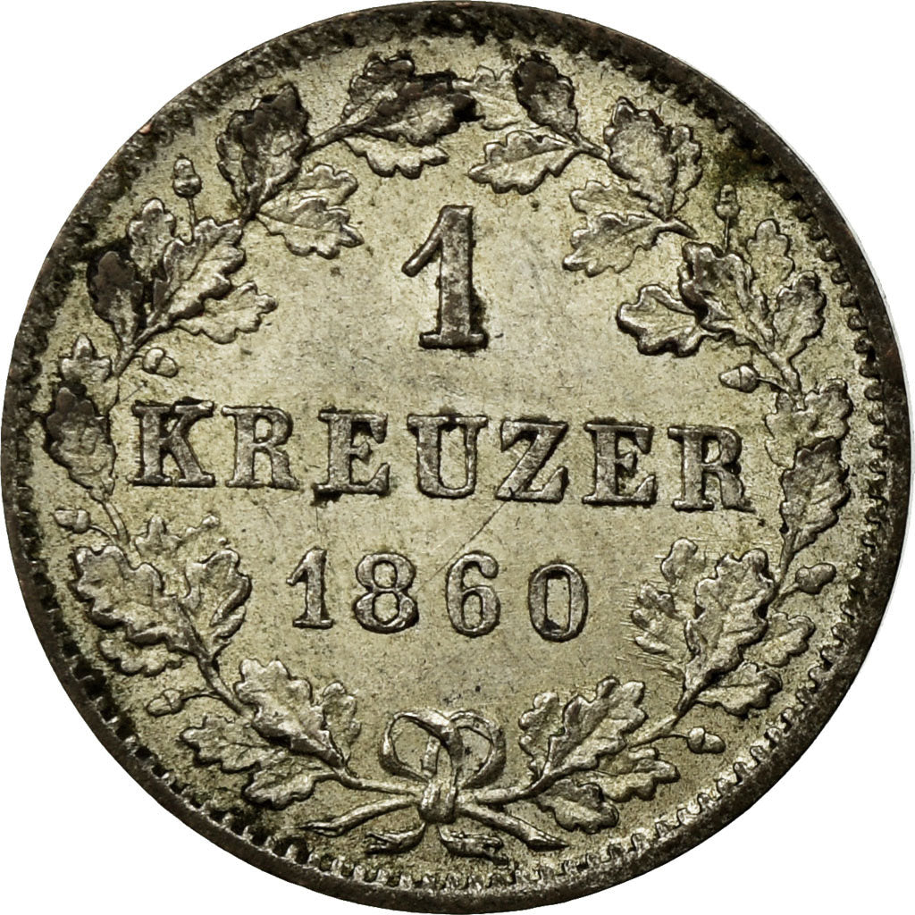 Coin, German States, WURTTEMBERG, Wilhelm I, Kreuzer, 1860, AU(55-58), Silver
