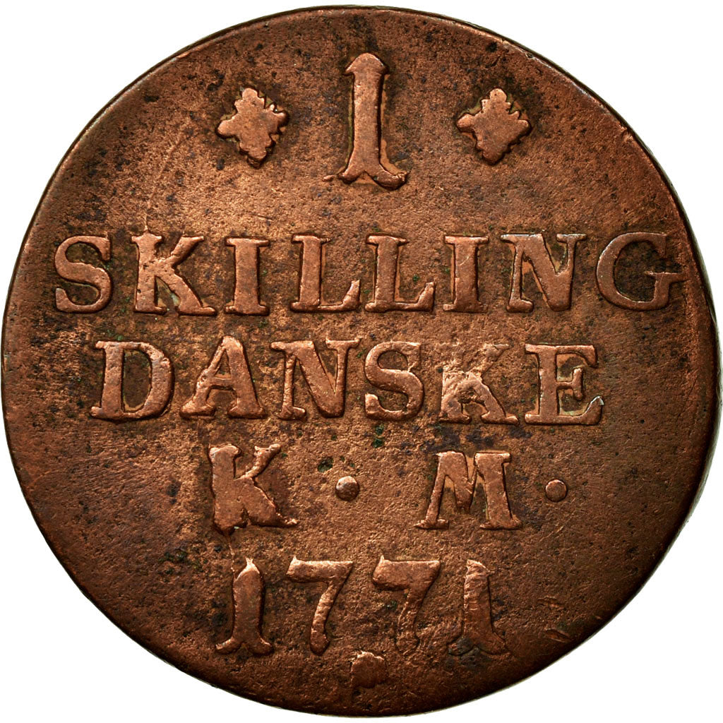 Coin, Denmark, Christian VII, Skilling, 1771, Copenhagen, EF(40-45), Copper